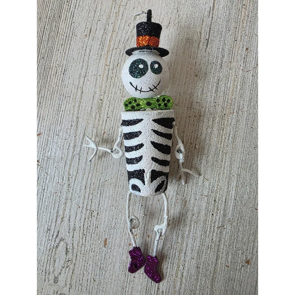 Vintage Pier 1 skeleton jointed glitter ornament metal Xmas tree